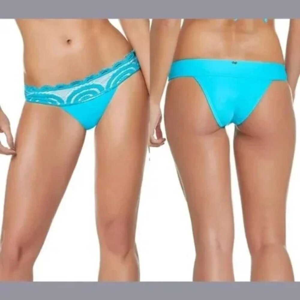 NWT Pilyq Marine Banded Lace Bikini Bottoms Cheeky Low Rise High Thigh M